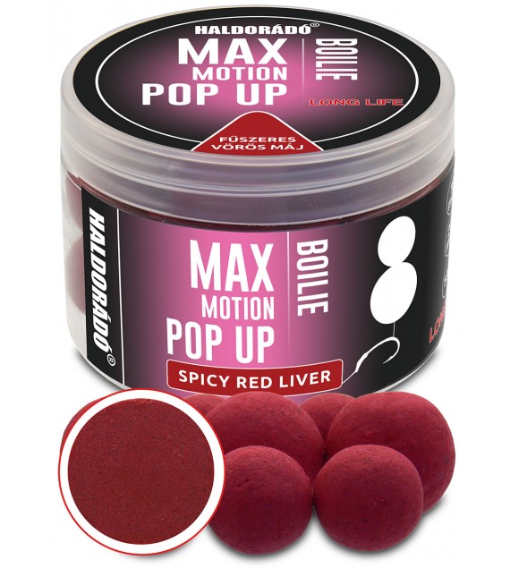 Haldorádó MAX MOTION Boilie Pop Up 16, 20 mm - Fűszeres Vörös Máj