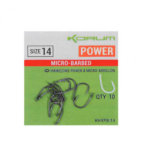 Korum XPERT POWER MICRO BARBED HOOKS - SIZE 14 