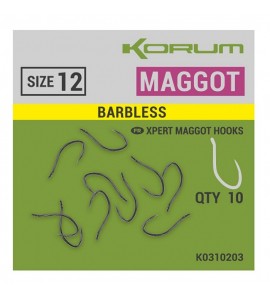 Korum XPERT MAGGOT  BARBLESS HOOKS - SIZE 12