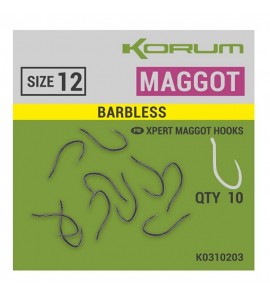 Korum XPERT MAGGOT  BARBLESS HOOKS - SIZE 12